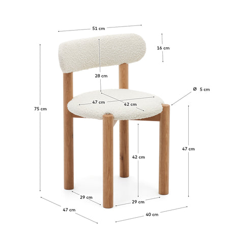 Nebai Stuhl aus weißem Bouclé und massivem Eichenholz mit natürlichem Finish - ZEN ZONE Furniture