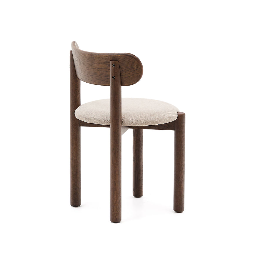 Nebai Stuhl aus brauner Chenille und Gestell aus massivem Eichenholz mit Nussholz Finish F - ZEN ZONE Furniture