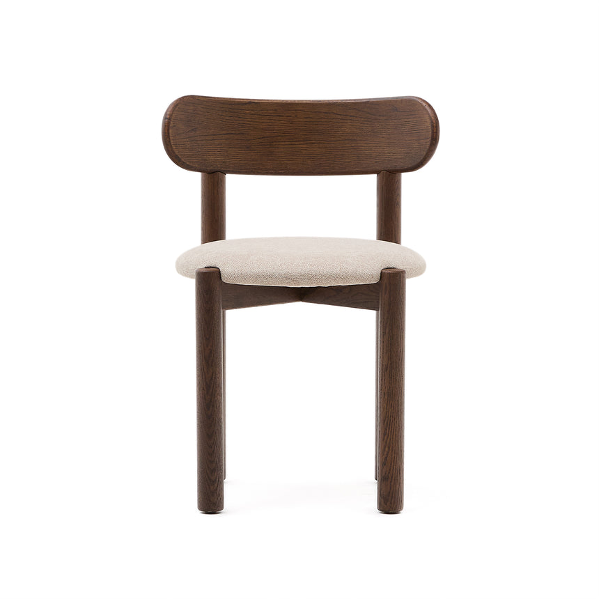 Nebai Stuhl aus brauner Chenille und Gestell aus massivem Eichenholz mit Nussholz Finish F - ZEN ZONE Furniture