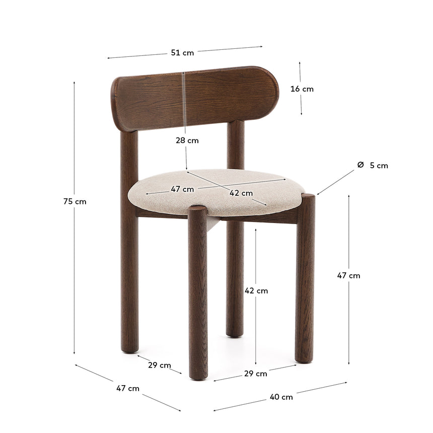 Nebai Stuhl aus brauner Chenille und Gestell aus massivem Eichenholz mit Nussholz Finish F - ZEN ZONE Furniture