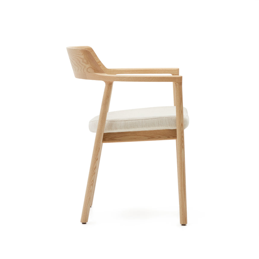 Alocs Stuhl abnehmbarer Bezug Chenille beige massive Eiche Natur-Finish FSC Mix Credit - ZEN ZONE Furniture