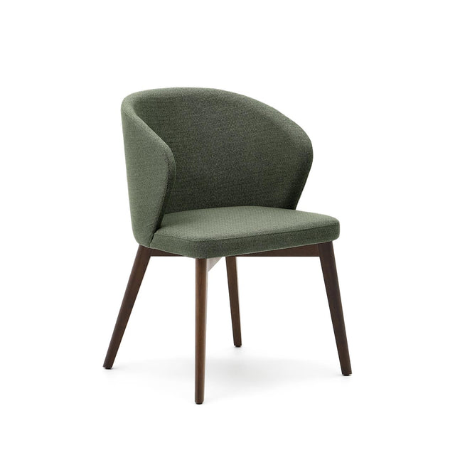 Darice Stuhl aus grüner Chenille und massivem Buchenholz 100% FSC mit Nussbaum-Finish - ZEN ZONE