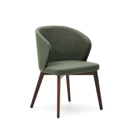 Darice Stuhl aus grüner Chenille und massivem Buchenholz 100% FSC mit Nussbaum-Finish - ZEN ZONE Furniture