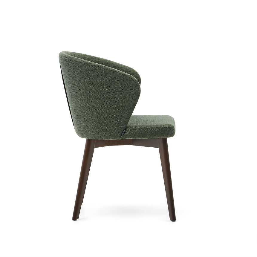 Darice Stuhl aus grüner Chenille und massivem Buchenholz 100% FSC mit Nussbaum-Finish - ZEN ZONE Furniture