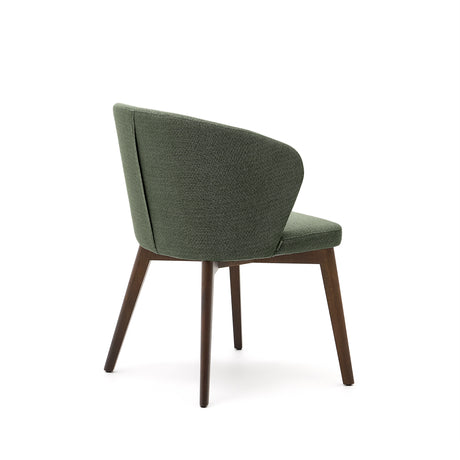 Darice Stuhl aus grüner Chenille und massivem Buchenholz 100% FSC mit Nussbaum-Finish - ZEN ZONE Furniture