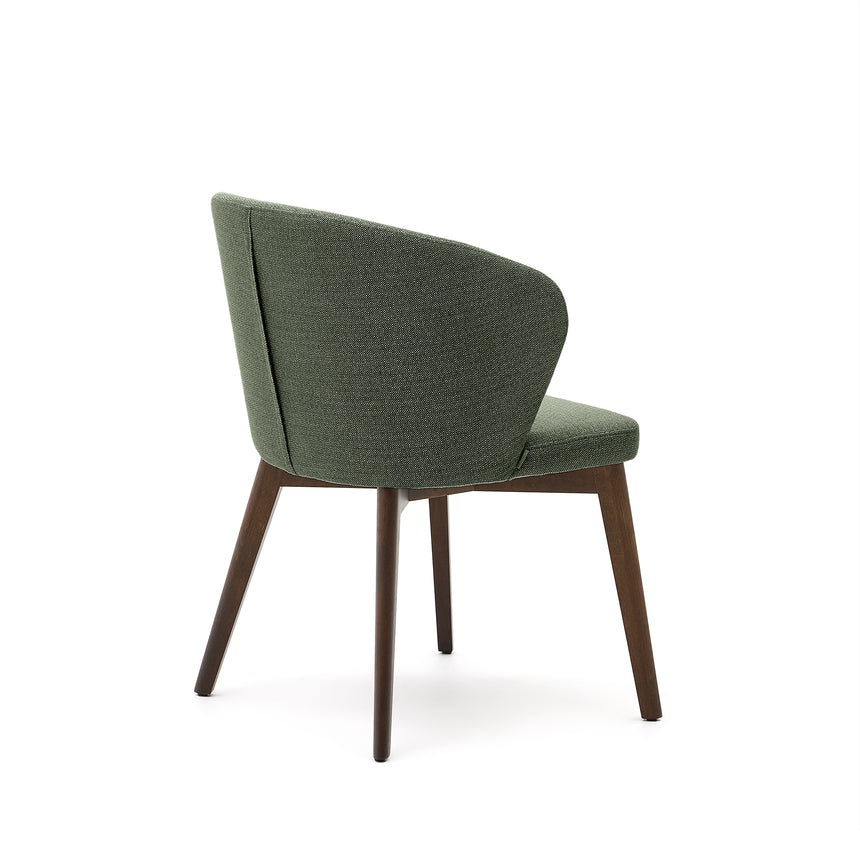 Darice Stuhl aus grüner Chenille und massivem Buchenholz 100% FSC mit Nussbaum-Finish - ZEN ZONE Furniture