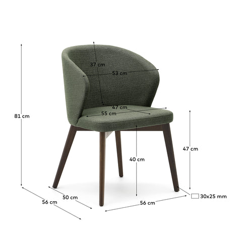 Darice Stuhl aus grüner Chenille und massivem Buchenholz 100% FSC mit Nussbaum-Finish - ZEN ZONE Furniture