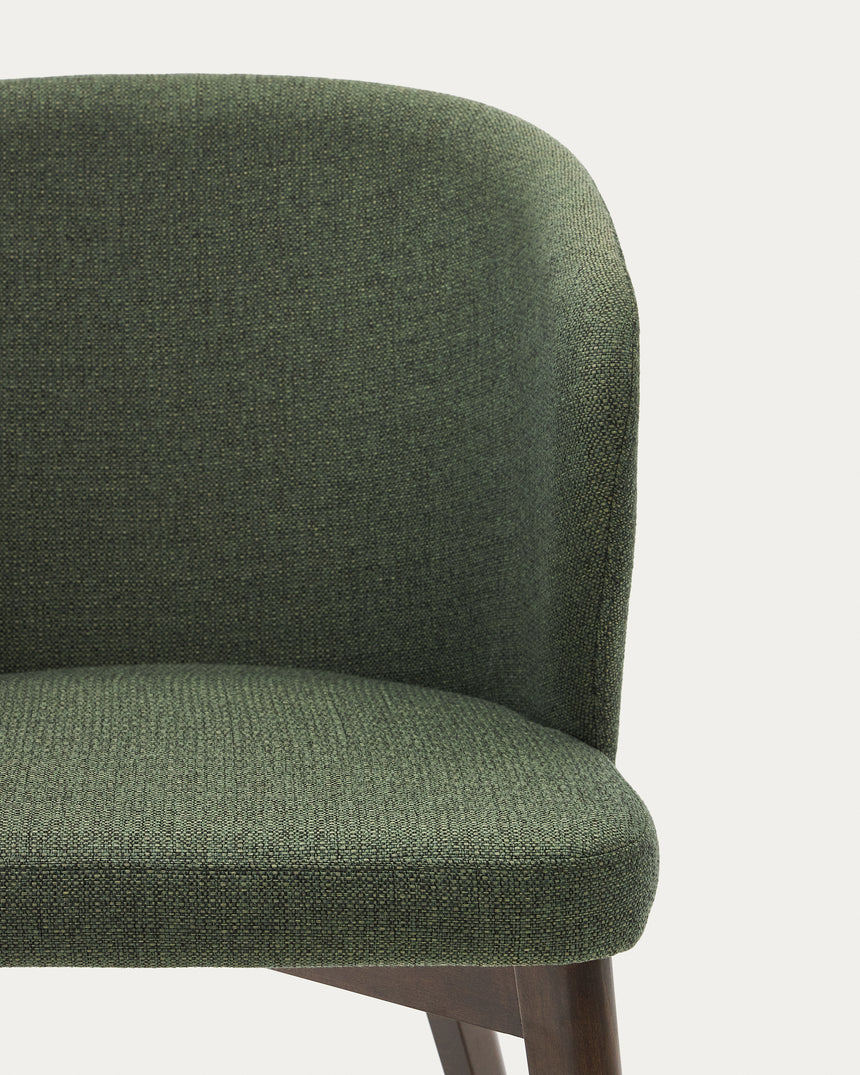 Darice Stuhl aus grüner Chenille und massivem Buchenholz 100% FSC mit Nussbaum-Finish - ZEN ZONE Furniture