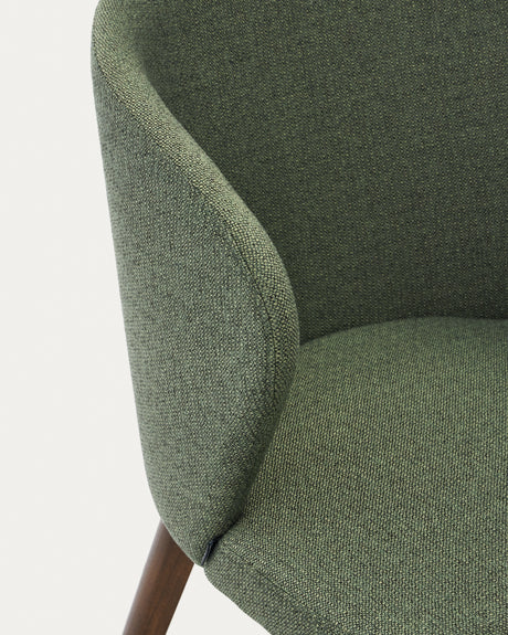 Darice Stuhl aus grüner Chenille und massivem Buchenholz 100% FSC mit Nussbaum-Finish - ZEN ZONE Furniture