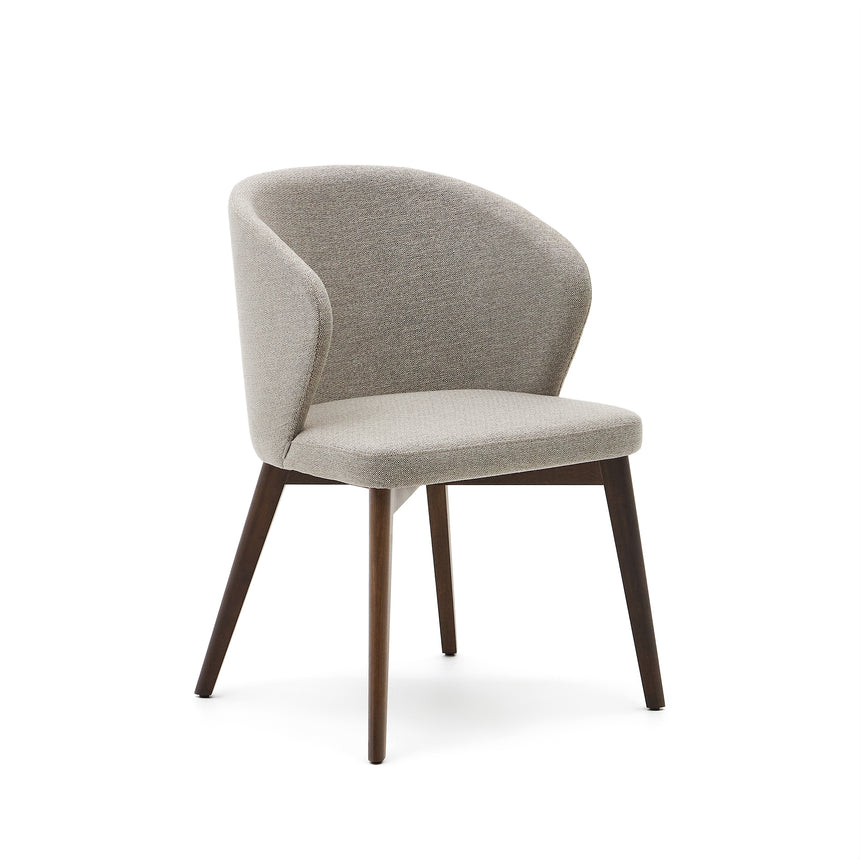 Darice Stuhl aus brauner Chenille und massivem Buchenholz 100% FSC mit Nussbaum-Finish - ZEN ZONE Furniture