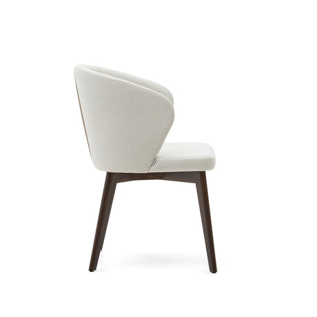 Darice Stuhl aus beigefarbener Chenille und massivem Buchenholz 100% FSC mit Nussbaum-Fini - ZEN ZONE Furniture