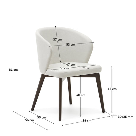 Darice Stuhl aus beigefarbener Chenille und massivem Buchenholz 100% FSC mit Nussbaum-Fini - ZEN ZONE Furniture