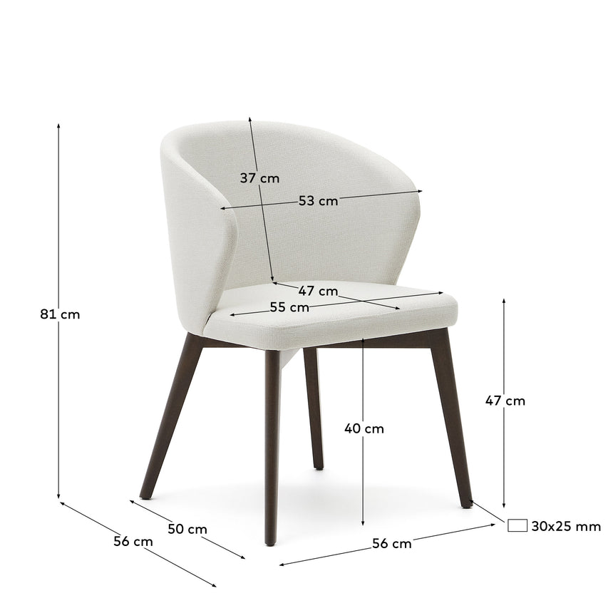 Darice Stuhl aus beigefarbener Chenille und massivem Buchenholz 100% FSC mit Nussbaum-Fini - ZEN ZONE Furniture