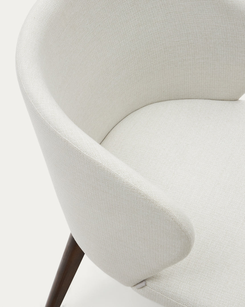 Darice Stuhl aus beigefarbener Chenille und massivem Buchenholz 100% FSC mit Nussbaum-Fini - ZEN ZONE Furniture