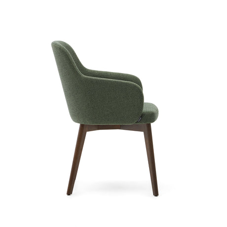 Nelida Stuhl aus grüner Chenille und massivem Buchenholz mit Nussbaum-Finish FSC 100% - ZEN ZONE Furniture