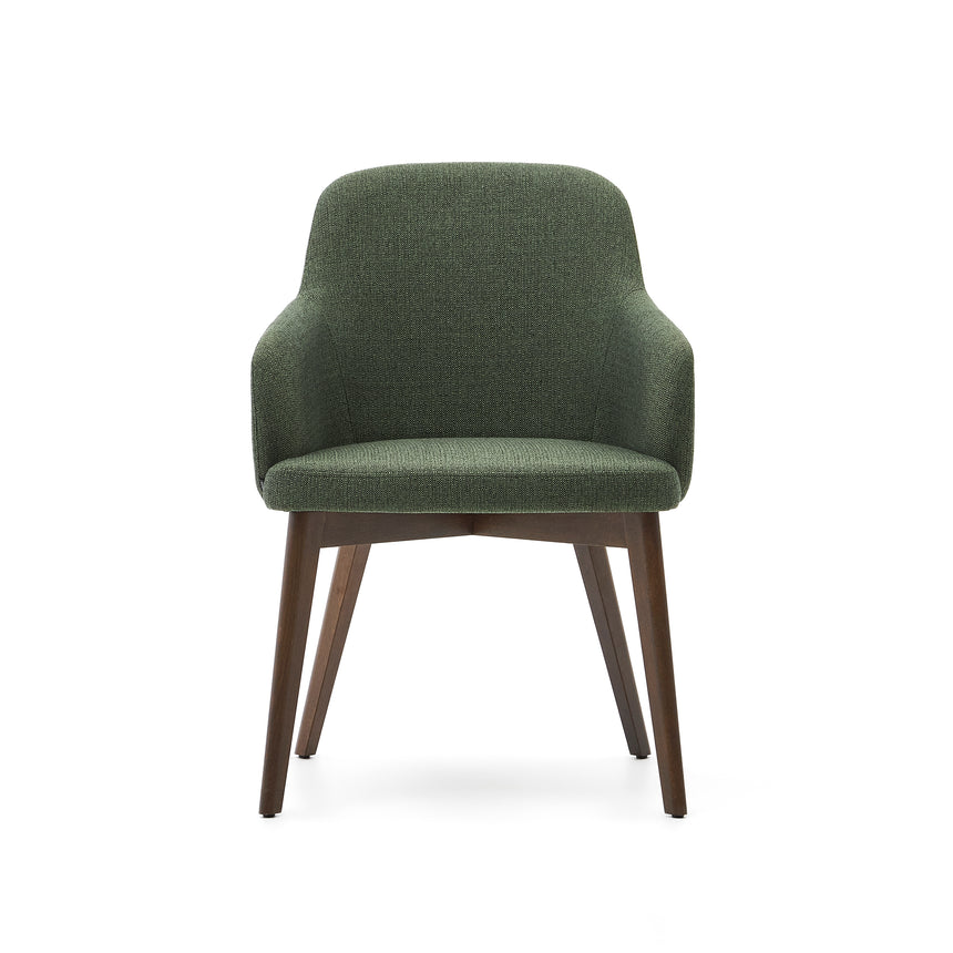 Nelida Stuhl aus grüner Chenille und massivem Buchenholz mit Nussbaum-Finish FSC 100% - ZEN ZONE Furniture