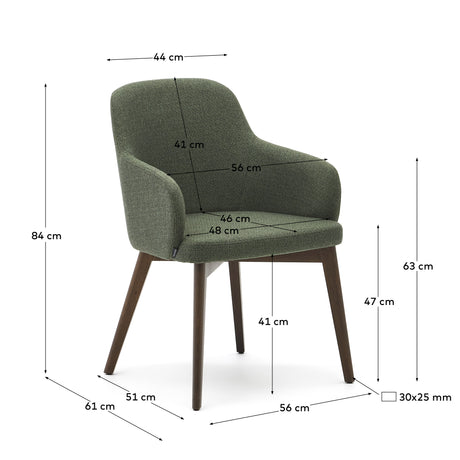 Nelida Stuhl aus grüner Chenille und massivem Buchenholz mit Nussbaum-Finish FSC 100% - ZEN ZONE Furniture