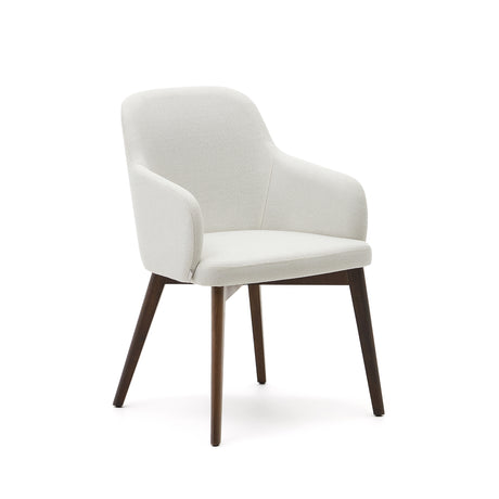 Nelida Stuhl aus beigefarbener Chenille und massivem Buchenholz 100% FSC mit Nussbaum-Fini - ZEN ZONE Furniture