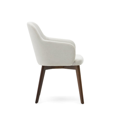 Nelida Stuhl aus beigefarbener Chenille und massivem Buchenholz 100% FSC mit Nussbaum-Fini - ZEN ZONE Furniture