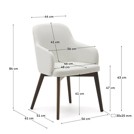 Nelida Stuhl aus beigefarbener Chenille und massivem Buchenholz 100% FSC mit Nussbaum-Fini - ZEN ZONE Furniture