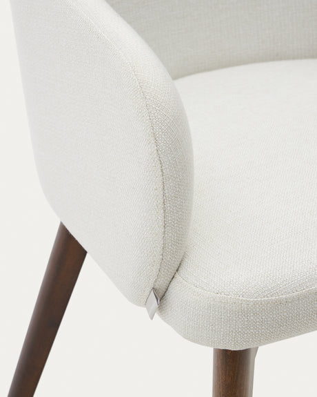 Nelida Stuhl aus beigefarbener Chenille und massivem Buchenholz 100% FSC mit Nussbaum-Fini - ZEN ZONE Furniture