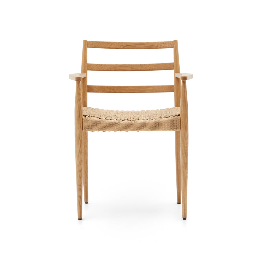 Analy Stuhl mit Armlehnen aus massivem Eichenholz 100% FSC, naturfarbenes Finish, Seilsitz - ZEN ZONE Furniture