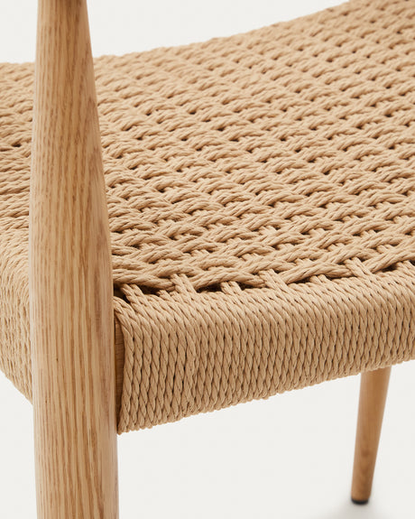 Analy Stuhl mit Armlehnen aus massivem Eichenholz 100% FSC, naturfarbenes Finish, Seilsitz - ZEN ZONE Furniture