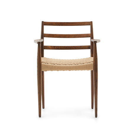 Analy Stuhl mit Armlehnen aus massivem Eichenholz, Nussbaum-Finish, Seilsitz 100% FSC - ZEN ZONE Furniture