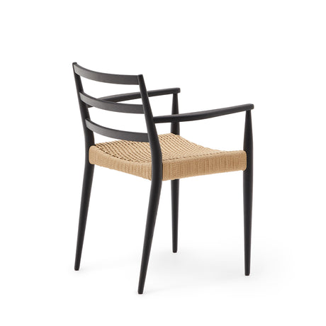 Analy Stuhl mit Armlehnen aus massivem Eichenholz 100% FSC, schwarzes Finish, Seilsitz - ZEN ZONE Furniture