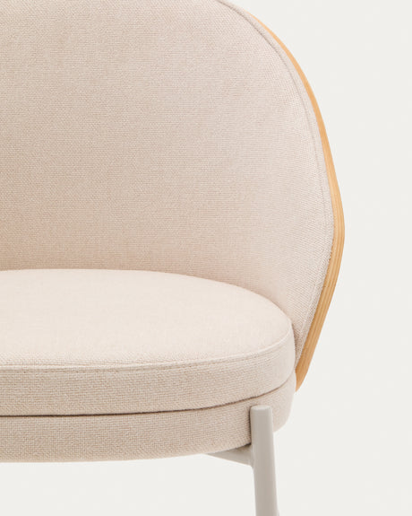 Stuhl Eamy aus beigefarbenem Chenille, Eschenfurnier mit natürlichem Finish und beigefarbenem Metall - ZEN ZONE Furniture