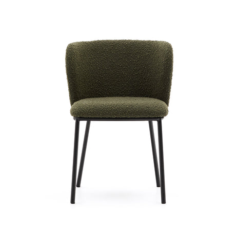 Stuhl Ciselia aus grünem Bouclé und schwarzem Stahl FSC Mix Credit - ZEN ZONE Furniture