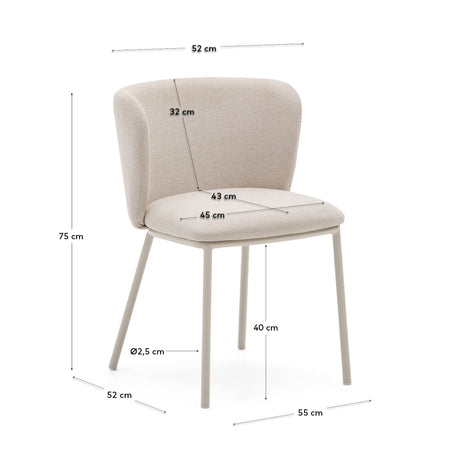 Stuhl Ciselia aus beigefarbenem Chenille und beigefarbenem Stahl FSC Mix Credit - ZEN ZONE Furniture