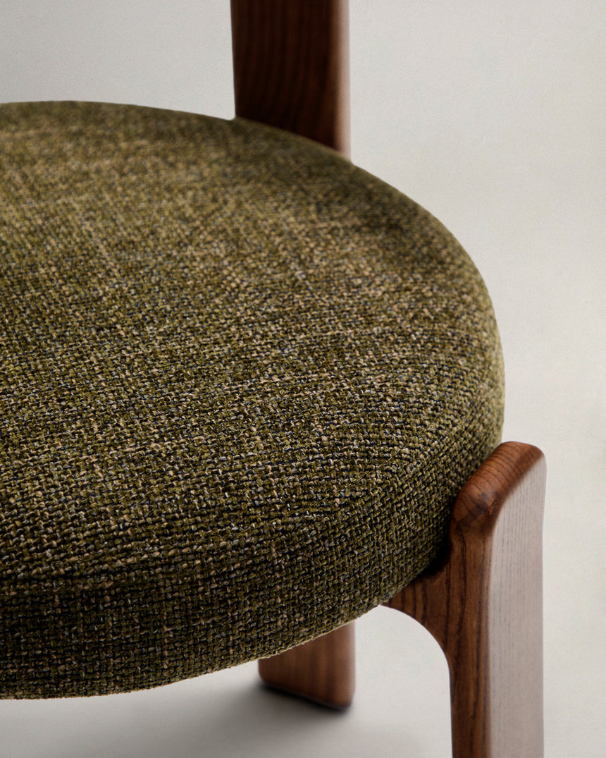 Stuhl Granite aus grüner Chenille und massivem Eschenholz mit Walnuss-Finish FSC 100% - ZEN ZONE Furniture