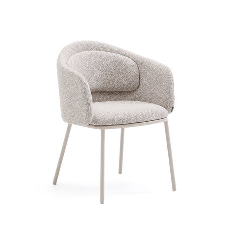 Stuhl Minda aus beiger grober Chenille Stahlbeine mit beigem Finish FSC Mix Credit - ZEN ZONE Furniture