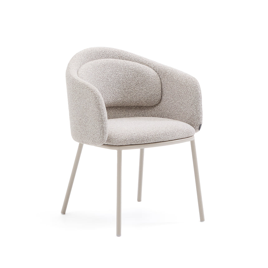 Stuhl Minda aus beiger grober Chenille Stahlbeine mit beigem Finish FSC Mix Credit - ZEN ZONE Furniture