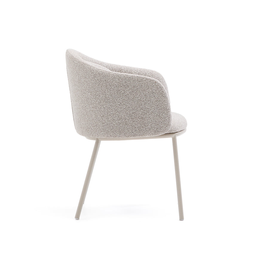 Stuhl Minda aus beiger grober Chenille Stahlbeine mit beigem Finish FSC Mix Credit - ZEN ZONE Furniture