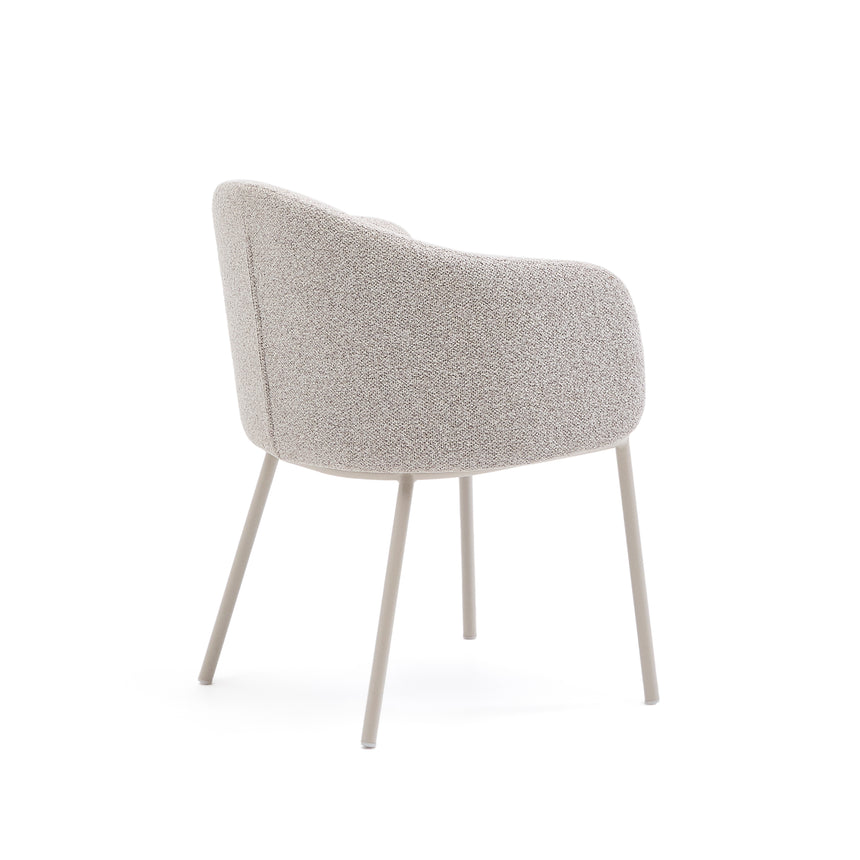 Stuhl Minda aus beiger grober Chenille Stahlbeine mit beigem Finish FSC Mix Credit - ZEN ZONE Furniture