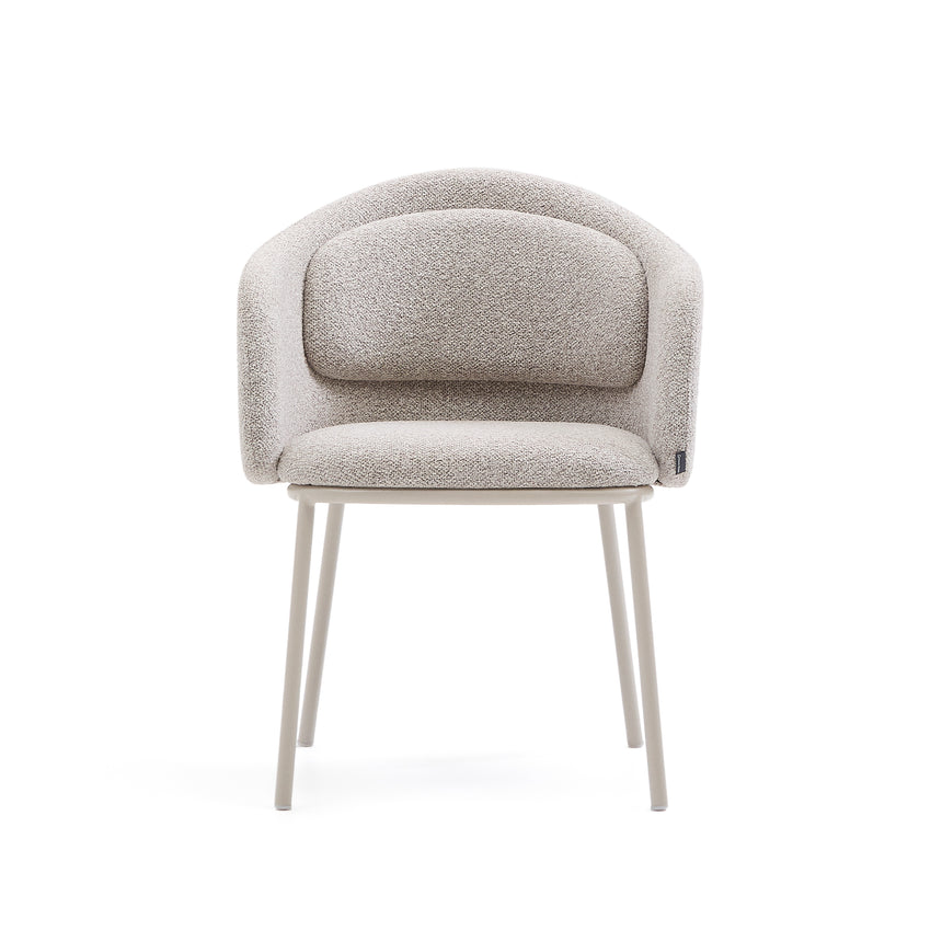 Stuhl Minda aus beiger grober Chenille Stahlbeine mit beigem Finish FSC Mix Credit - ZEN ZONE Furniture