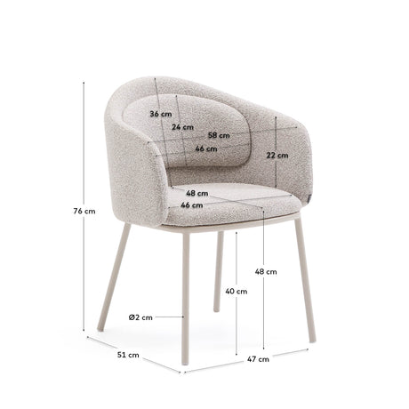 Stuhl Minda aus beiger grober Chenille Stahlbeine mit beigem Finish FSC Mix Credit - ZEN ZONE Furniture