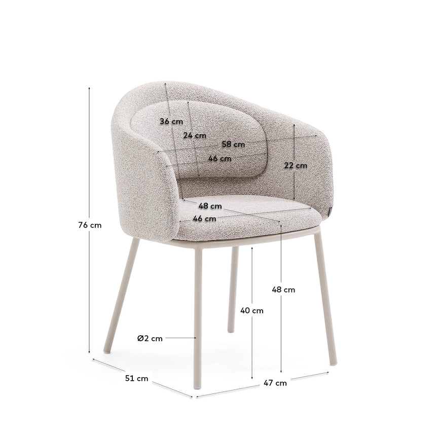 Stuhl Minda aus beiger grober Chenille Stahlbeine mit beigem Finish FSC Mix Credit - ZEN ZONE Furniture
