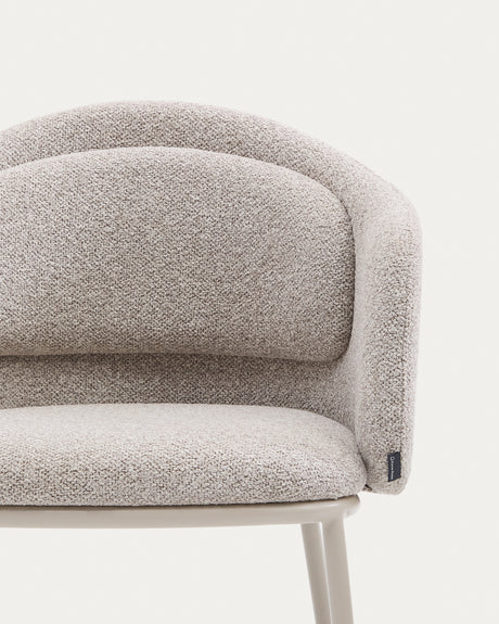 Stuhl Minda aus beiger grober Chenille Stahlbeine mit beigem Finish FSC Mix Credit - ZEN ZONE Furniture