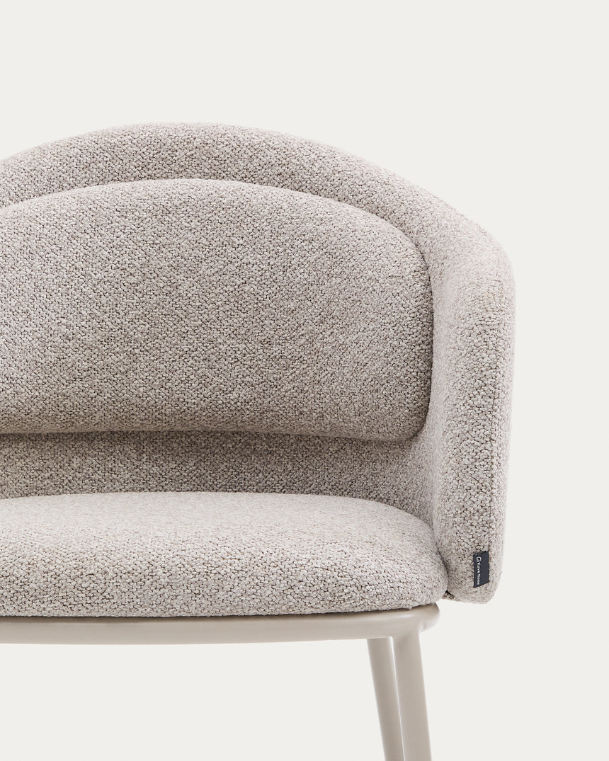 Stuhl Minda aus beiger grober Chenille Stahlbeine mit beigem Finish FSC Mix Credit - ZEN ZONE Furniture