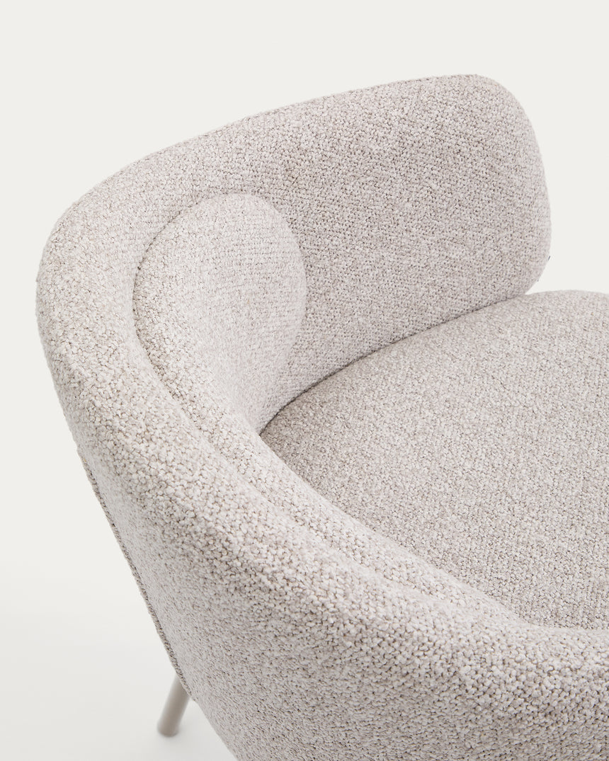Stuhl Minda aus beiger grober Chenille Stahlbeine mit beigem Finish FSC Mix Credit - ZEN ZONE Furniture