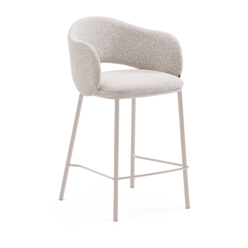 Hocker Maina aus grober beiger Chenille Stahlbeine mit beigem FinishFSC Mix Credit 65 cm - ZEN ZONE Furniture