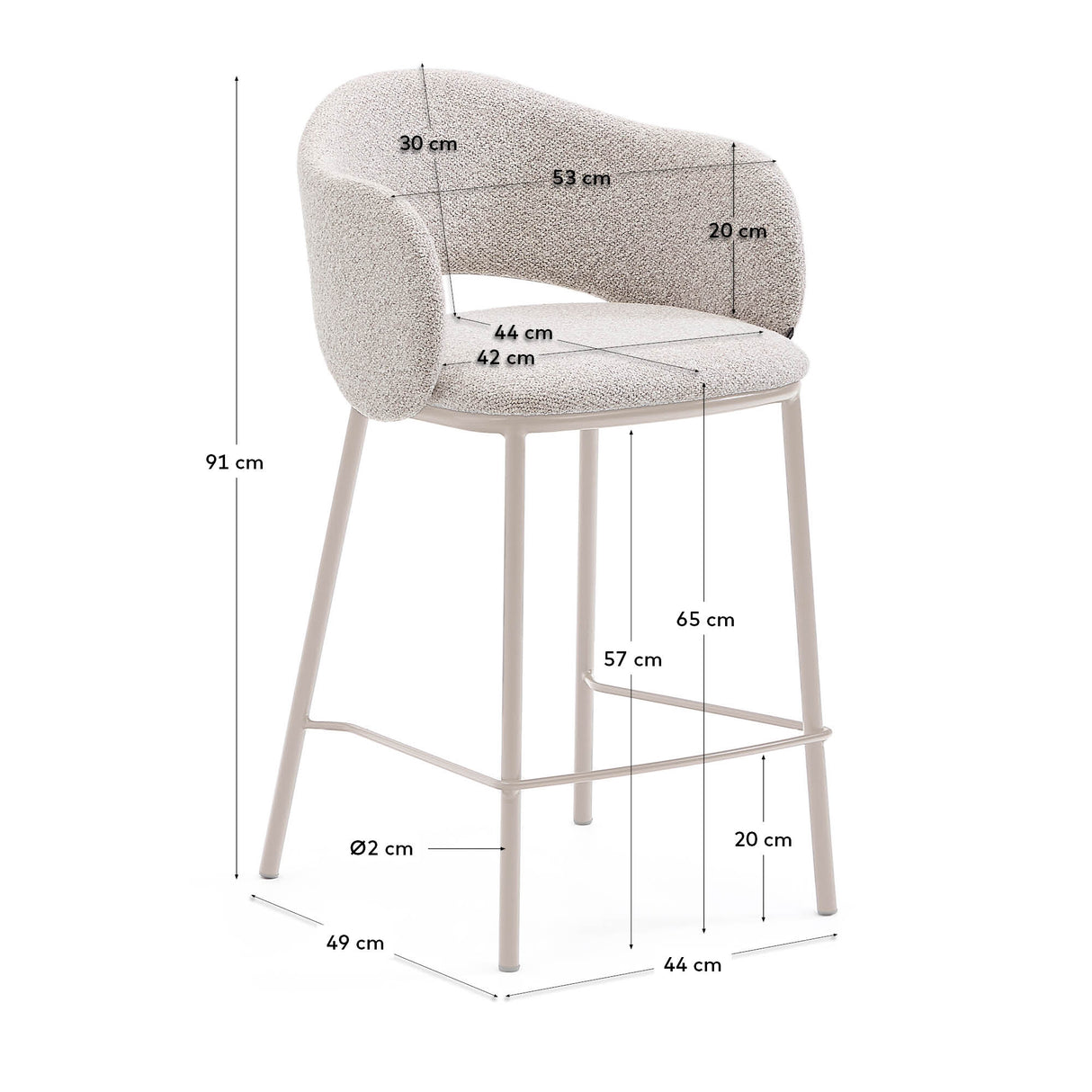 Hocker Maina aus grober beiger Chenille Stahlbeine mit beigem FinishFSC Mix Credit 65 cm - ZEN ZONE Furniture