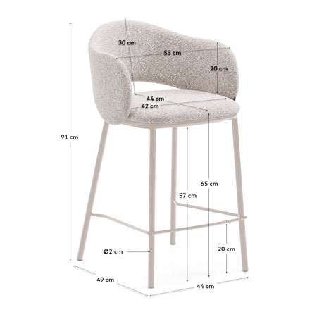 Hocker Maina aus grober beiger Chenille Stahlbeine mit beigem FinishFSC Mix Credit 65 cm - ZEN ZONE Furniture