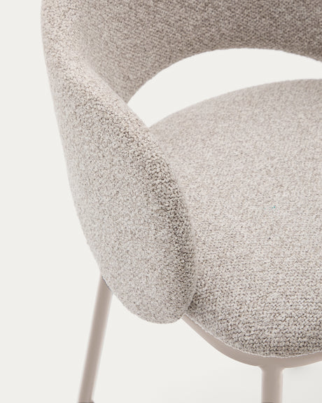 Hocker Maina aus grober beiger Chenille Stahlbeine mit beigem FinishFSC Mix Credit 65 cm - ZEN ZONE Furniture