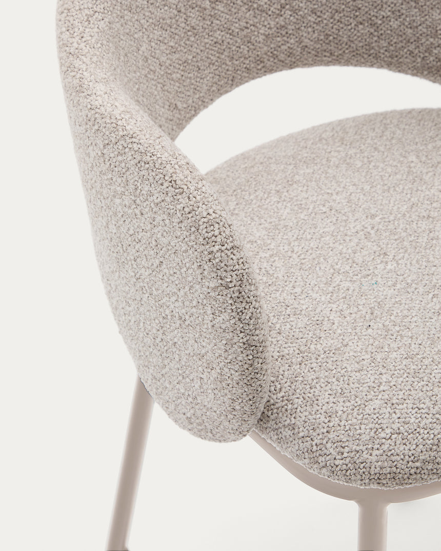 Hocker Maina aus grober beiger Chenille Stahlbeine mit beigem FinishFSC Mix Credit 65 cm - ZEN ZONE Furniture