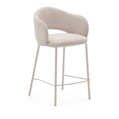 Hocker Maina aus beigefarbener Chenille und Stahlbeinen beiges Finish FSC Mix Credit 65 cm - ZEN ZONE Furniture