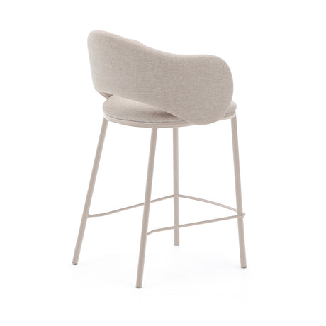 Hocker Maina aus beigefarbener Chenille und Stahlbeinen beiges Finish FSC Mix Credit 65 cm - ZEN ZONE Furniture